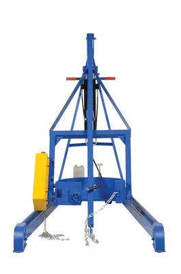 Vestil HDC-305-96 portable hydraulic drum carrier rotator boom shown from an alternate angle