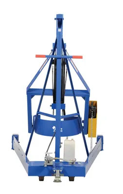 Vestil HDC-305-96 portable hydraulic drum carrier rotator boom shown from an alternate angle