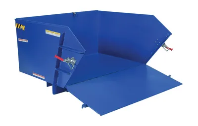 Vestil Steel Light Duty Self Dumping Hopper with Fold Down Front 1 Cubic Yard 2000 Lb. Capacity Blue