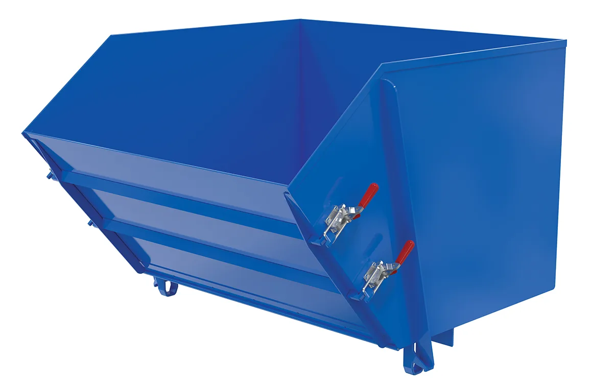Vestil HDROP-150-MD self-dumping steel hoppers with fold down front