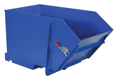 Vestil Steel Medium Duty Self Dumping Hopper with Fold Down Front 1/2 Cubic Yard 4000 Lb. Capacity Blue