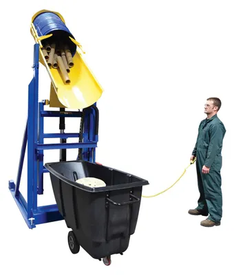 Vestil HLD-116-10-P lift-and-dump hydraulic drum dumper shown from an alternate angle