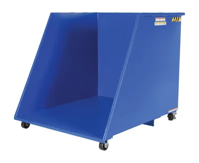 Vestil HOP-OE open ended steel dumping hopper shown from an alternate angle