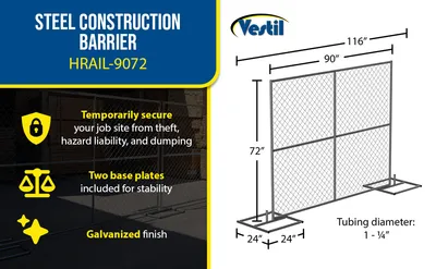 Vestil HRAIL-9072 galvanized construction barrier system feature highlights