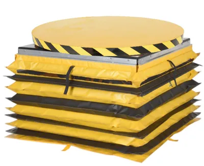 Vestil Steel Powered Lift Table With Manual Rotation And Vinyl Field Installed Accordion Skirt 4,000 Lb. Capacity Blue/Yellow