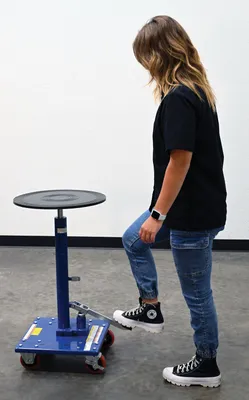 Vestil HT-02-18R hydraulic post tables w rounded top shown from an alternate angle