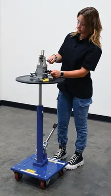 Vestil HT-03-18R hydraulic post tables w rounded top shown from an alternate angle