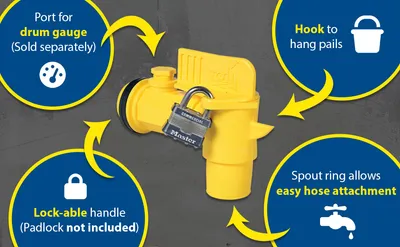 Vestil JDFT manual drum faucet feature highlights