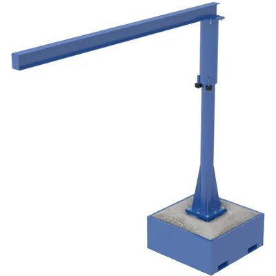Vestil Steel Portable Jib Crane with Filled Base 10 Ft. I-Beam 250 Lb. Capacity Blue