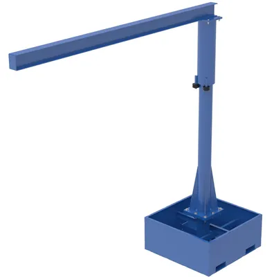 Vestil Steel Portable Jib Crane with Empty Base 10 Ft. I-Beam 250 Lb. Capacity Blue