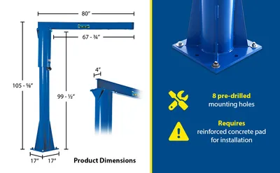 Vestil JIB-FM-10 floor mounted jib feature highlights