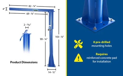 Vestil JIB-FM-3 floor mounted jib feature highlights