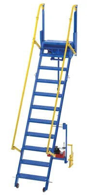 Vestil Steel Folding Mezzanine Ladder with 115V Power Storage 108 In. Mezzanine Height 23-5/8 In. Step Width 350 Lb. Capacity Blue & Yellow