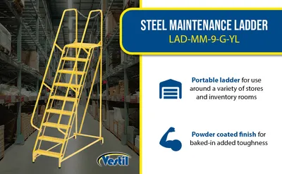 Vestil LAD-MM-9-G-YL maintenance ladder feature highlights