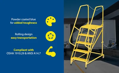 Vestil LAD-STAL-5-G-YL semi-trailer access ladder feature highlights