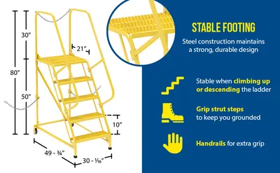 Vestil LAD-STAL-5-G-YL semi-trailer access ladder feature highlights