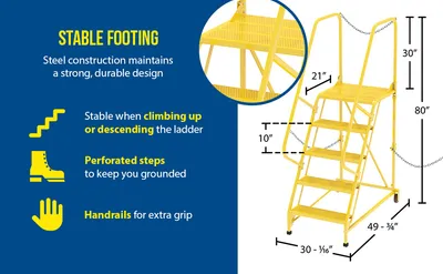 Vestil LAD-STAL-5-P-YL semi-trailer access ladder feature highlights