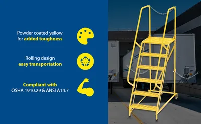 Vestil LAD-STAL-6-G-YL semi-trailer access ladder feature highlights