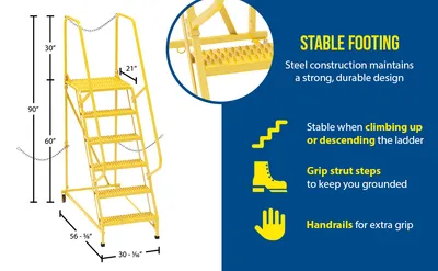Vestil LAD-STAL-6-G-YL semi-trailer access ladder feature highlights