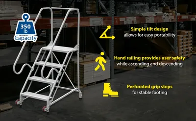Vestil LAD-TRN-50-4-FDA tip-n-roll fda ladder feature highlights