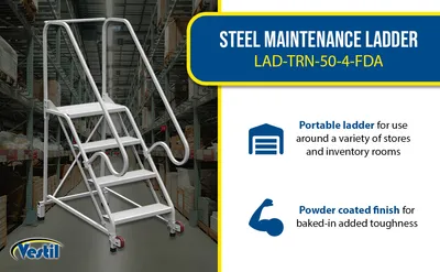 Vestil LAD-TRN-50-4-FDA tip-n-roll fda ladder feature highlights