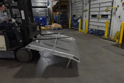 Vestil LC-BTA-48-66 aluminum truck dockboards (welded aluminum curbs) shown from an alternate angle