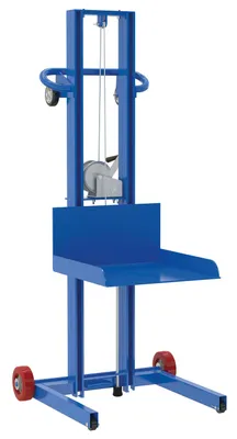 Vestil Steel Low Profile Lite Load Lift With Winch, Fixed Wheels and Manual Floor Lock 20 In. x 20 In. Platform 400 Lb. Capacity Blue