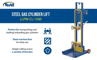 Vestil LLPW-CL-1560 cylinder lifter transporter feature highlights