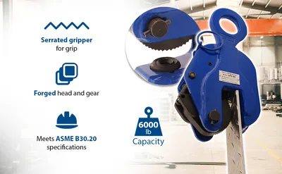 Vestil LPC-60 positive locking plate clamp feature highlights