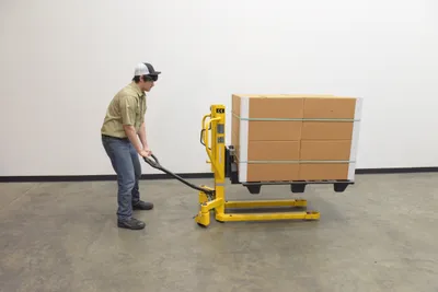 Vestil LTT-2145 lift & tilt high lift pallet truck shown from an alternate angle