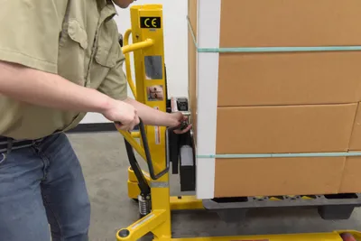 Vestil LTT-2145 lift & tilt high lift pallet truck shown from an alternate angle
