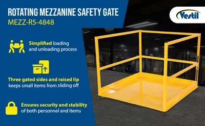 Vestil MEZZ-R5-4848 rotating mezzanine safety gate system feature highlights