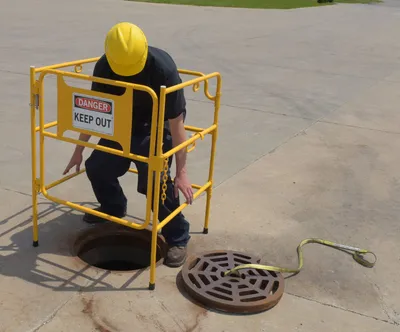 Vestil MHGR-32-SI-D-01 manhole guard rail shown from an alternate angle