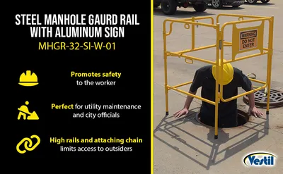 Vestil MHGR-32-SI-W-01 manhole guard rail feature highlights