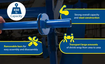 Vestil MSW-72-3 shrink wrap cart feature highlights