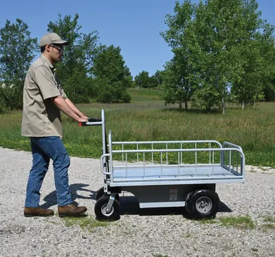 Vestil OROAD-1000 off-road traction drive powered cart shown from an alternate angle