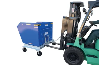 Vestil P-HOP-1.5 portable steel hopper shown from an alternate angle