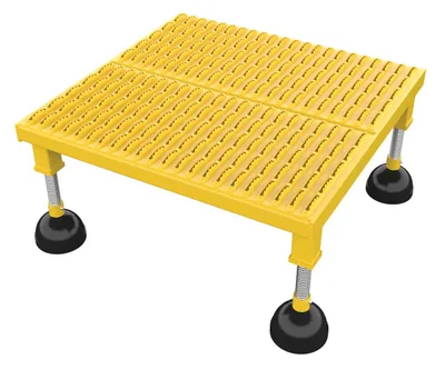 Vestil Steel Portable Adjustable Height Grip Strut Worker Stand Low 26-1/4 In. x 24-3/16 In. x 8-3/4 In. 500 Lb. Capacity Yellow