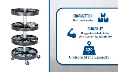 Vestil PBIN-19 portable parts bin feature highlights