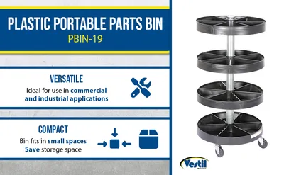 Vestil PBIN-19 portable parts bin feature highlights