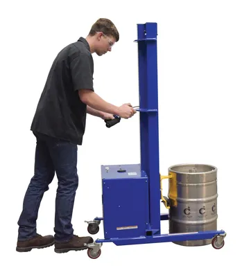 Vestil PEL-400S-57-D3-KEG powered quick lift shown from an alternate angle