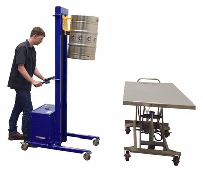Vestil PEL-400S-72-D3-KEG powered quick lift shown from an alternate angle