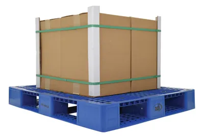 Vestil PLP2-4840-BLUE plastic pallets and skid shown from an alternate angle