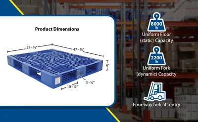 Vestil PLP2-4840-BLUE plastic pallets and skid feature highlights