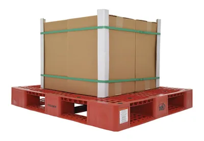 Vestil PLP2-4840-RED plastic pallets and skid shown from an alternate angle
