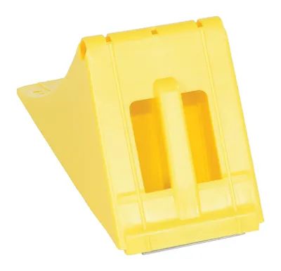 Vestil PLWC-Y plastic wheel chock shown from an alternate angle