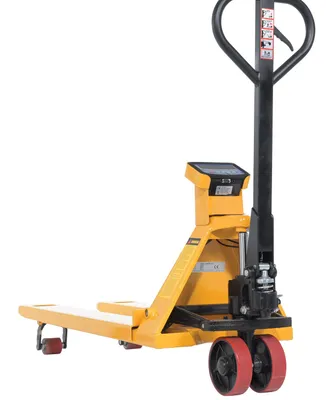 Vestil PM-2048-SCL-LP-E pallet trucks with digital scale shown from an alternate angle