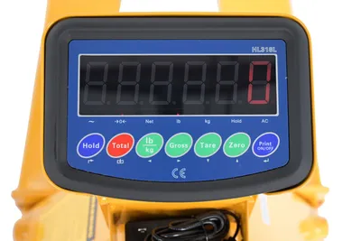 Vestil PM-2048-SCL-LP-E pallet trucks with digital scale shown from an alternate angle