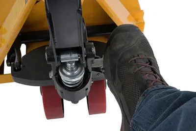 Vestil PM-2048-SCL-LP-E pallet trucks with digital scale shown from an alternate angle