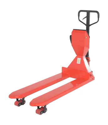 Vestil PM-2048-SCL-LP-PT pallet trucks with digital scale shown from an alternate angle